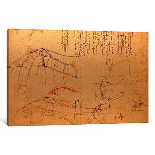 iCanvasART 1 Piece Drawing of Flying Machine with Beating Wings Canvas Print by Leonardo da Vinci, 0.75 by 26 by 18-Inch