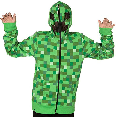 JINX Minecraft Big Boys Creeper Zip-Up Costume Hoodie  with Mask  Green  Large