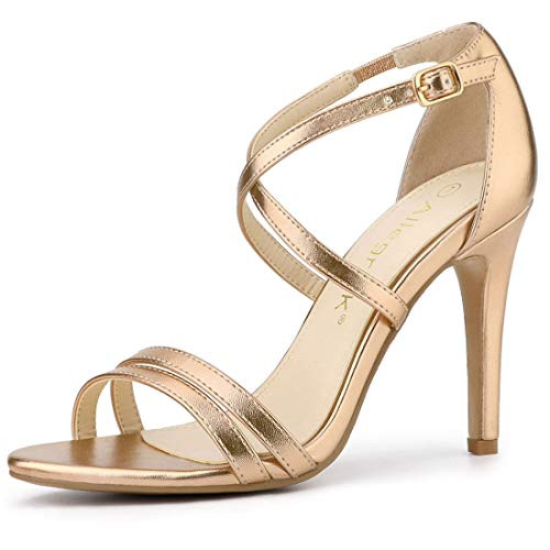 Allegra K Womens Crisscross Strappy Rose Gold Stiletto Heeled Sandals - 7-5 M US