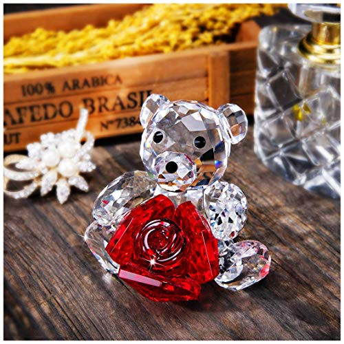 HandD HYALINE and DORA Crystal Rose Bear Figurine Collection Animal Paperweight Table Centerpiece HandD HYALINE and DORA Crystal Rose Bear Figurine Collection Animal Paperweight Table Centerpiece