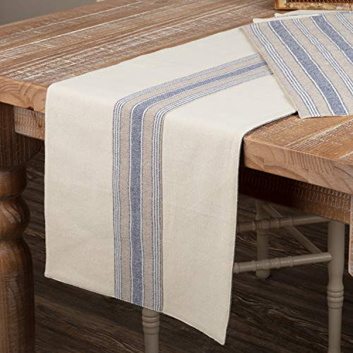 Piper Classics Doylestown Blue Table Runner with Appliqued Grain Sack Stripe  13 x 54 Long  Blue and Cream  Rustic Farmhouse Table Runner  Vintage  Co