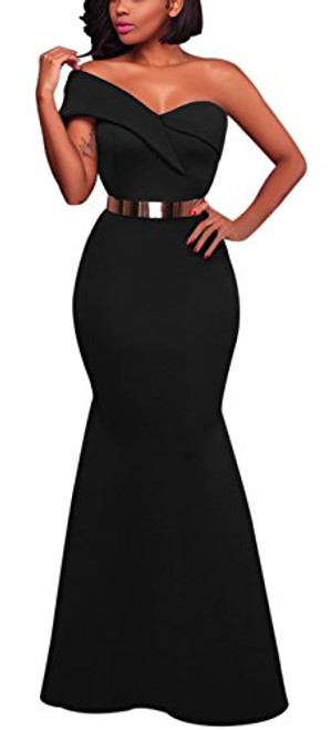 Womens Sexy One Shoulder Ponti Gown Mermaid Evening Maxi Party Dress Black S Womens Sexy One Shoulder Ponti Gown Mermaid Evening Maxi Party Dress Black S