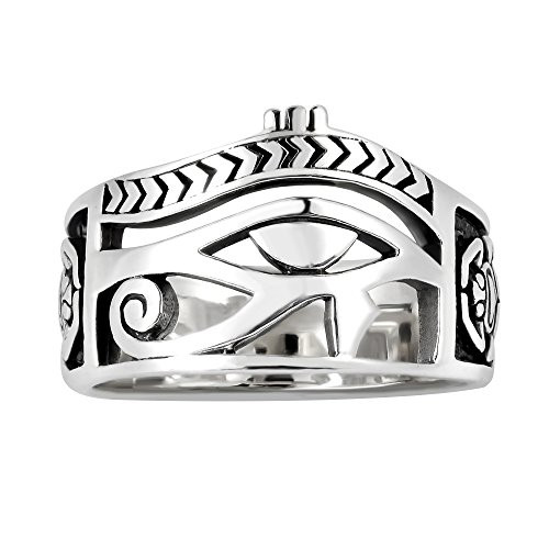 AeraVida Egyptian Eye of Horus Ankh Cross Sterling Silver Ring -9-