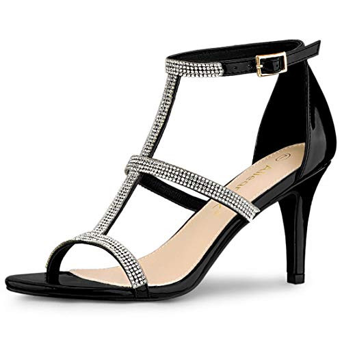Allegra K Womens Rhinestone Ankle Strap Stiletto High Heel Black Sandals - 11 M US