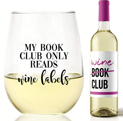 My Book Club Only Reads Wine Labels Funny Wine Glass Stemless Wine Glass Book Lover Gift for Women Celebrate the Union of Book Club and Wine Gifts - My Book Club Only Reads Wine Labels Funny Wine Glass Stemless Wine Glass Book Lover Gift for Women Celebrate the Union of Book Club and Wine Gifts -