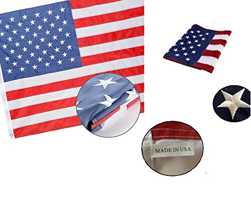 American US Flag 3x5 Feet 100 Made in USA Embroidered Stars Brass Grommets Sewing Strips United States Pride Nylon 210D Oxford Nylon Heavy Duty Outdo American US Flag 3x5 Feet 100 Made in USA Embroidered Stars Brass Grommets Sewing Strips United States Pride Nylon 210D Oxford Nylon Heavy Duty Outdo