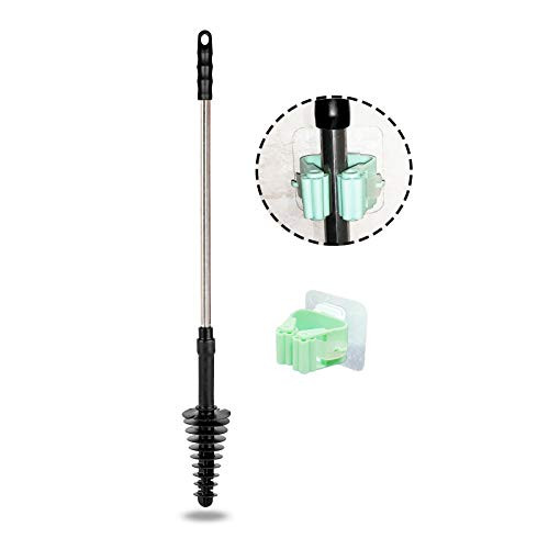 Professional Toilet Plunger  Toilet Snake  Piston-type Drain Clog Remover Tool  Clogged Siphon Toilet Bowl Cleaner Tool with Wall Mounted Holder -Blac