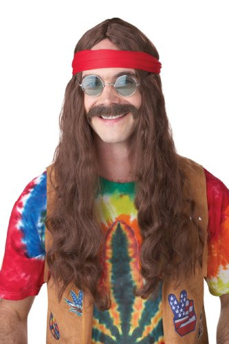 California Costumes Mens Hippie Man Wig and Moustache  Brown  One Size