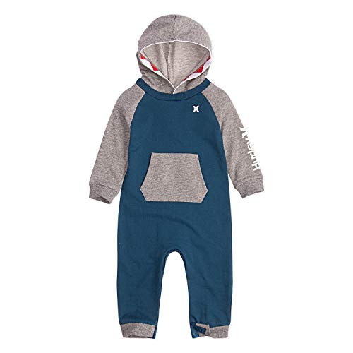 Hurley Baby Boys Long Sleeve Hooded Coverall  Blue-Shark Bite  24M