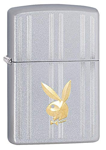Zippo Playboy Satin Chrome Pocket Lighter  Satin Chrome Gold Bunny Striped  One Size