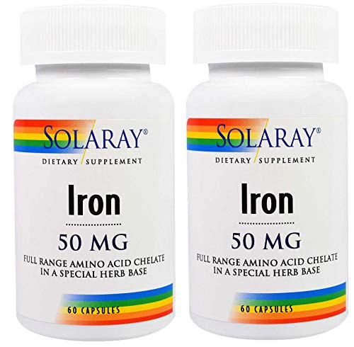 SolaRay Dietary Supplement Iron 50 Milligrams Full Range Amino Acid Chelate in a Special Herb Base -60 Capsules- Pack of 2 SolaRay Dietary Supplement Iron 50 Milligrams Full Range Amino Acid Chelate in a Special Herb Base -60 Capsules- Pack of 2