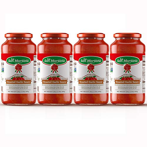 Roasted Garlic Pasta Sauce La San Marzano 100 Product of Italy 24 Ounce Jars - 100 Genuine Ingredients With San Marzano Tomatoes DOP Quality -Pack o Roasted Garlic Pasta Sauce La San Marzano 100 Product of Italy 24 Ounce Jars - 100 Genuine Ingredients With San Marzano Tomatoes DOP Quality -Pack o