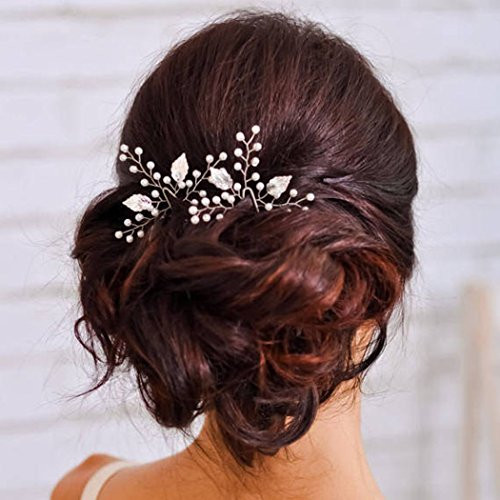 Jovono Bride Wedding Hair Pins Leaf Headpieces Hair Accessories with Pearl for Women and Girls -Pack of 2--Silver- Jovono Bride Wedding Hair Pins Leaf Headpieces Hair Accessories with Pearl for Women and Girls -Pack of 2--Silver-