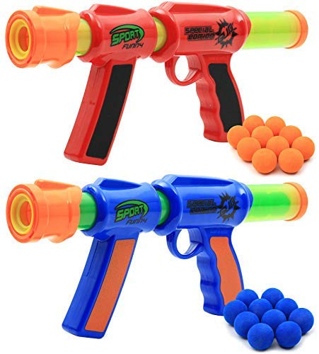 Kiddie Play Toy Foam Blasters and Guns Atomic Power Popper Ball Guns for Kids Air Shooter with Foam Balls -Pack of 2 Guns-