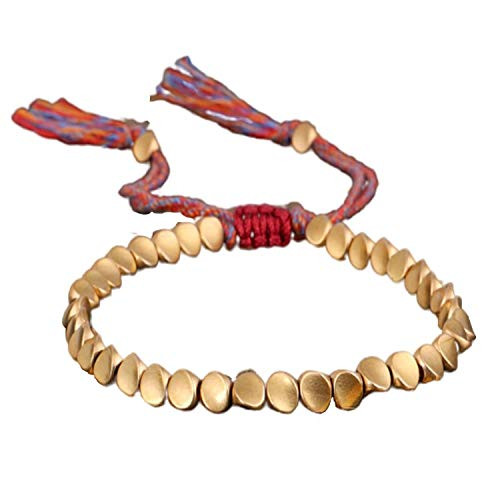 TUMYBee Red with Copper Charm Rope Ethnic Handmade Tibetan Lucky Bracelet Woven Bracelets Mens Womens Lucky Red String Bracelets For Protection