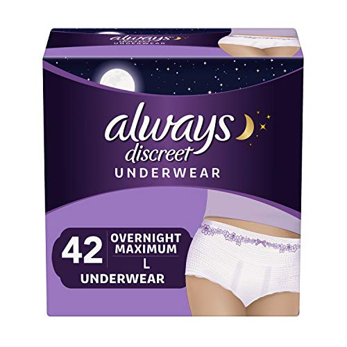 Always Discreet Incontinence and Postpartum Underwear for Women Large 42 Count Overnight Maximum -14 Count Pack of 3-42 Count Total- Always Discreet Incontinence and Postpartum Underwear for Women Large 42 Count Overnight Maximum -14 Count Pack of 3-42 Count Total-