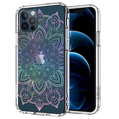 MOSNOVO Rainbow Henna Mandala Floral Pattern Designed for iPhone 12 Case 6-1 Inch-Designed for iPhone 12 Pro Case 6-1 Inch - Clear