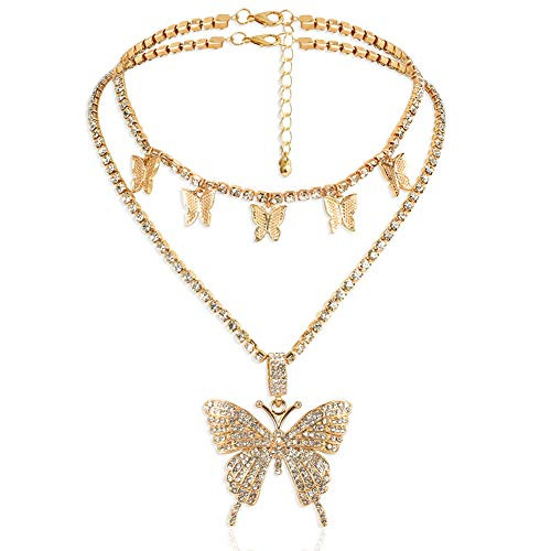 Statment Big Butterfly Pendant Necklace Rhinestone Chain for Women Girl Bling Bling Gold Chain Shiny Crystal Choker Necklace Jewelry Gifts Statment Big Butterfly Pendant Necklace Rhinestone Chain for Women Girl Bling Bling Gold Chain Shiny Crystal Choker Necklace Jewelry Gifts