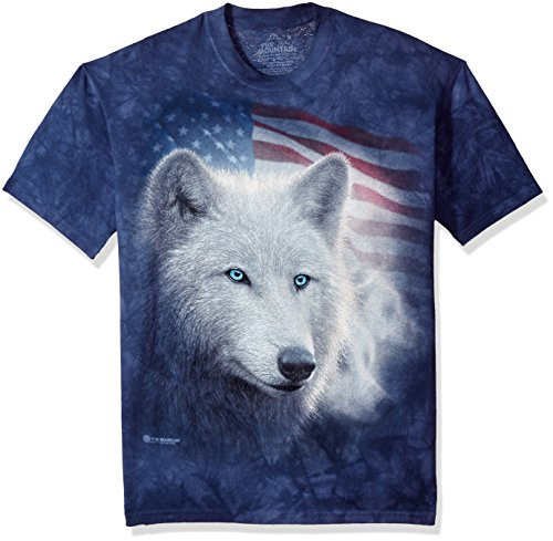 The Mountain Patriotic White Wolf Adult T-Shirt Blue XL The Mountain Patriotic White Wolf Adult T-Shirt Blue XL