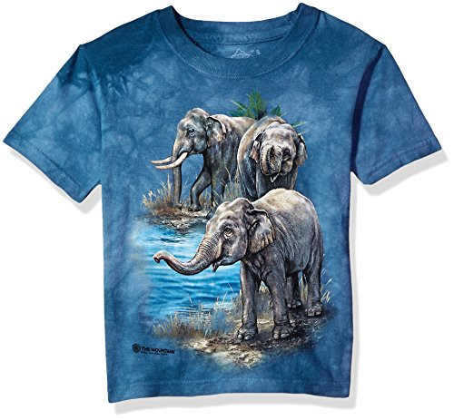 The Mountain unisex child Asian Elephants T Shirt  Blue  Large US