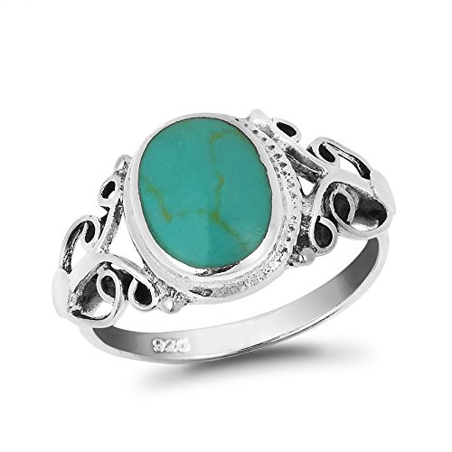 AeraVida Vintage Swirl Heart Simulated Turquoise Center Stone -925 Sterling Silver Ring -9- AeraVida Vintage Swirl Heart Simulated Turquoise Center Stone -925 Sterling Silver Ring -9-