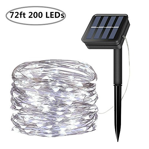 Solar String Lights, 200 LED Solar Fairy Lights 72 feet 8 Modes Silver Wire Lights Waterproof Outdoor String Lights for Garden Patio Gate Yard Party Wedding Indoor Bedroom - Cool White