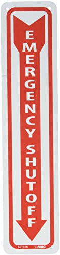 NMC GL181R Fire Sign  Legend EMERGENCY SHUT OFF with Down Arrow Graphic  4 Length x 18 Height  Glow Rigid  Red on Yellow