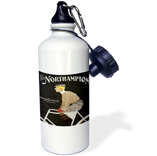 3dRose The Northampton Cycle Co- Northampton  Mass Vintage Bicycle Advertising Poster Sports Water Bottle  21 oz  White