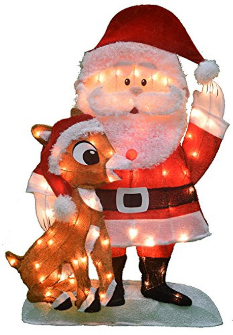 ProductWorks 32-Inch Pre-Lit Santa and Rudolph Christmas Yard Decoration, 70 Lights ProductWorks 32-Inch Pre-Lit Santa and Rudolph Christmas Yard Decoration, 70 Lights