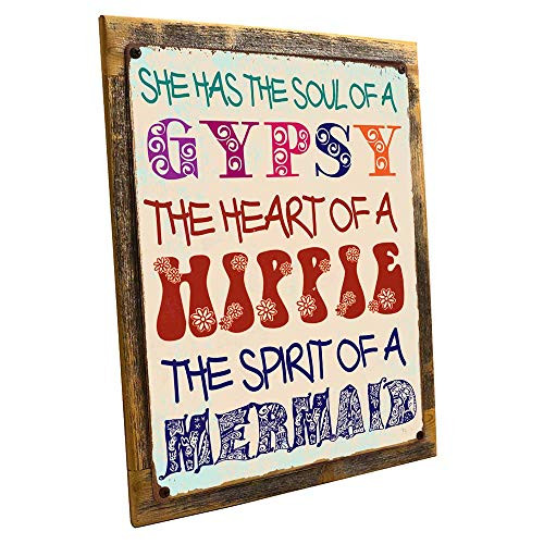 Homebody Accents Wood-Framed Gypsy Soul Metal Sign  Boho  Yoga  Positive Living  Good Vibes on Reclaimed  Rustic Wood