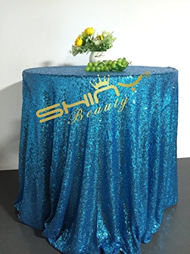 ShinyBeauty Sequin Tablecloth-Turquoise-48Inch Round Sparkle Tablecloth,Glitter Table Cloth,Sequin Wedding Tablecloth