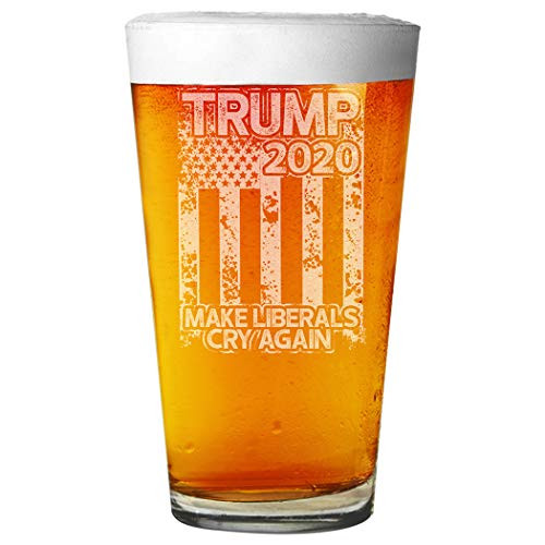 Shop4Ever Trump 2020 Make Liberals Cry Again Flag Laser Engraved Beer Pint Glass