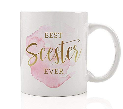 Best Seester Ever Coffee Mug Gift Idea for Funny Witty Sister Stepsister BFF Bestie Fun Cute Present 11oz Novelty Ceramic Tea Cup by Digibuddha DM0146
