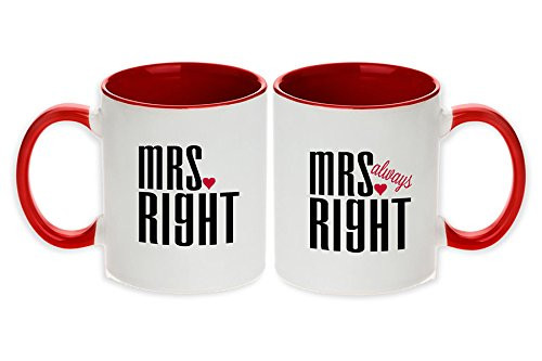 Mrs- Right and Mrs- Always Right Unique Pair Mugs -Red - Set of 2pcs-