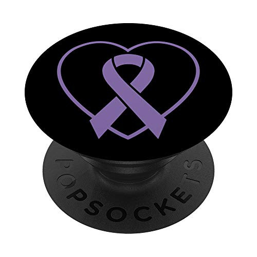 Hodgkins Lymphoma Awareness Products Purple Ribbon Heart PopSockets PopGrip Swappable Grip for Phones and Tablets