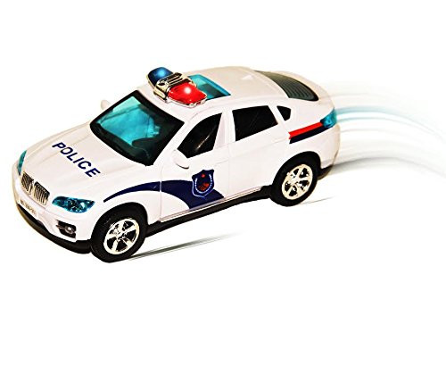 Bump and Go Police Toy Car - Battery Operated Novelty Cop Toy Car with Bump and Go Action - Sirens - Lights for Kids 3 Years and Up - Car Changes Dire