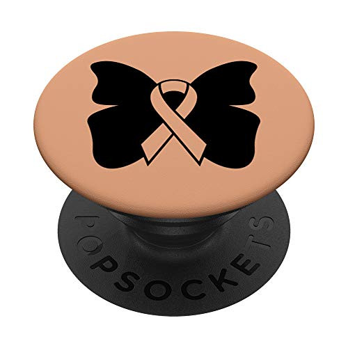 Uterine Cancer Awareness Products Peach Ribbon Butterfly PopSockets PopGrip Swappable Grip for Phones and Tablets