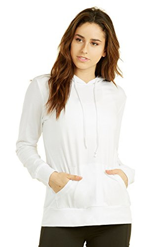 Sofra Womens Thin Cotton Pullover Hoodie Sweater -M  White-