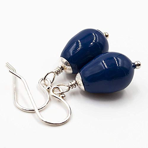 Minimalist Sterling Silver Teardrop Earrings made with Dark Blue Simulated Pearls from Swarovski Minimalist Sterling Silver Teardrop Earrings made with Dark Blue Simulated Pearls from Swarovski