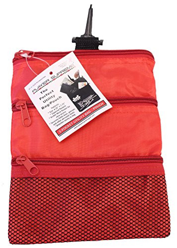 JP Lann Golf Multi-Pocket Tote Hand Bag and Valuables Pouch -Red-