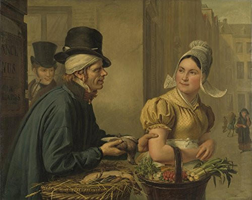 The Poultryman Ignace Brice 1827 Belgian Painting Oil On Canvas Street Scene Of Man Grabbing A Young WomenS Arm At A Market To Sell Her A Dead Pigeon