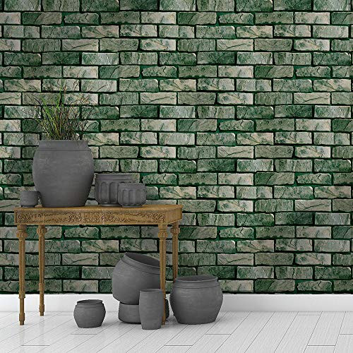 Stone Wallpaper Vinyl Wallpaper Peel and Stick Wallpaper Self-Adhesive Wallpaper Dark Green Brick Wallpaper for Wall Decor Film Roll 17-7×236 Stone Wallpaper Vinyl Wallpaper Peel and Stick Wallpaper Self-Adhesive Wallpaper Dark Green Brick Wallpaper for Wall Decor Film Roll 17-7×236