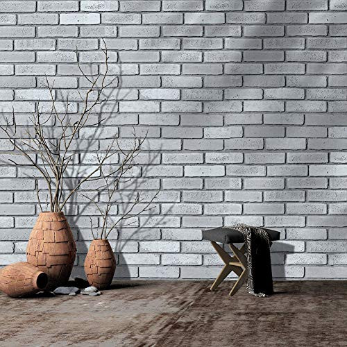 Stone Wallpaper Vinyl Wallpaper Peel and Stick Wallpaper White Gray Bricklaying Brick Wallpaper Self-Adhesive Wallpaper for Wall Decorative Roll