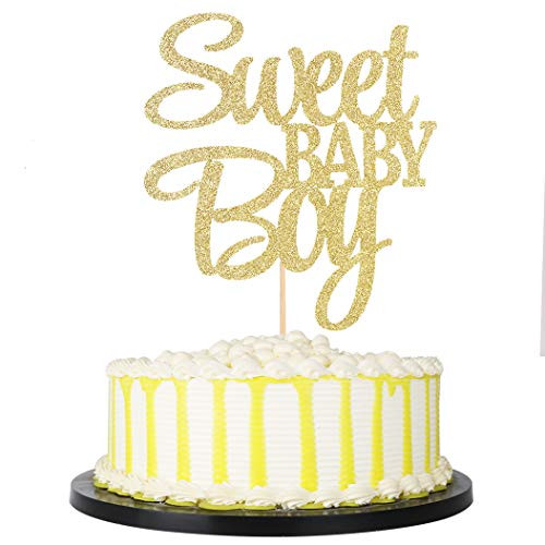 palasasa Sweet Baby Boy Cake Topper - Baby Shower or Newborn Gender Reveal Party Decorations -Golden-