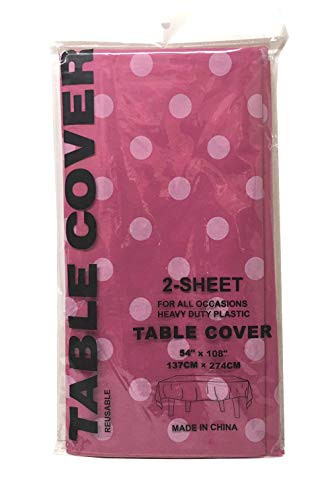 THE UM24 Polka Dots Party Plastic Tablecovers Rectangular Size 108 x 54 - 2 Pieces Tablecloths -HOT Pink-