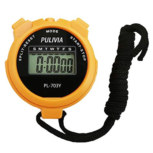 PULIVIA Sports Stopwatch Timer Lap Split Memory Digital Stopwatch  Countdown Timer Pace Mode 12-24 Hour Clock Calendar with Alarm  Large Display Water