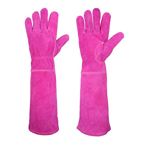 Rose Pruning Gloves for Women Long Sleeve Thorn Proof Cowhide Leather Gardening Gloves Gauntlet Garden Gloves -Large  Rose-