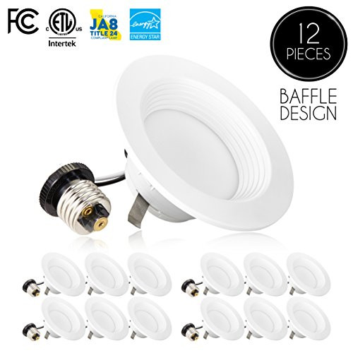 Parmida (12 Pack) 4" inch Dimmable LED Downlight, 9W (65W Replacement), Baffle Design, 2700K (Warm White), 600lm, ENERGY STAR & ETL-Listed, Retrofit LED Recessed Lighting Fixture, LED Trim