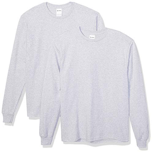 Soffe Mens Midweight Cotton Long Sleeve Tee  Athletic Oxford -2 Pack-  Large