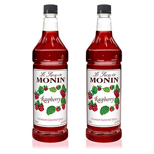 Monin - Raspberry Syrup  Sweet and Tart  Great for Cocktails and Lemonades  Gluten-Free  Vegan  Non-GMO -1 Liter  2-Pack-